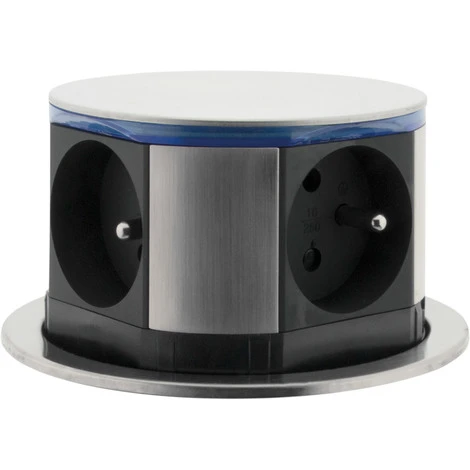 Bloc Multiprise Encastrable Compact LED 3 Prises 16A 2P+T & 2x USB - Finition Inox - Otio 3 Bloc Multiprise Encastrable Compact LED 3 Prises 16A 2P+T & 2x USB - Finition Inox - Otio – Image 3