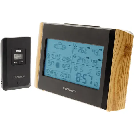 Station Météo Effet Bois Avec Capteur Sans Fil (IP44) - Otio 2 Station Météo Effet Bois Avec Capteur Sans Fil (IP44) - Otio – Image 2